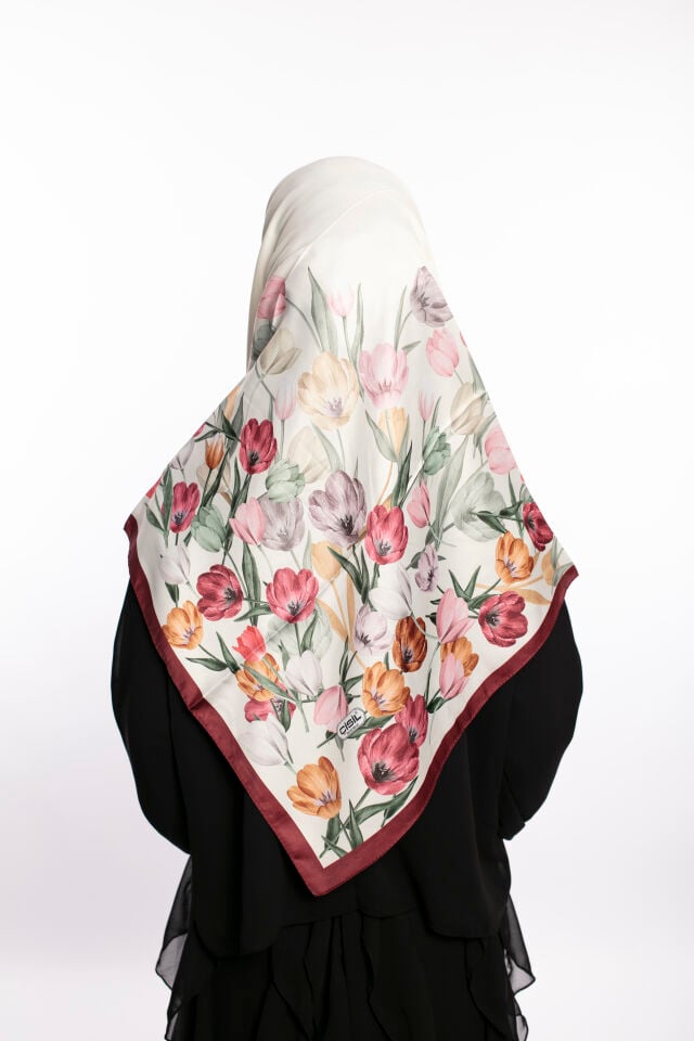 Rayon Eşarp Çiçekli S-01.1 Beyaz