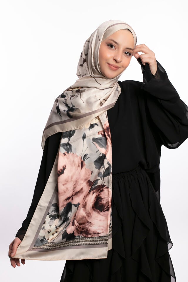 Rayon Şal Çiçekli N-91 Kırık Beyaz