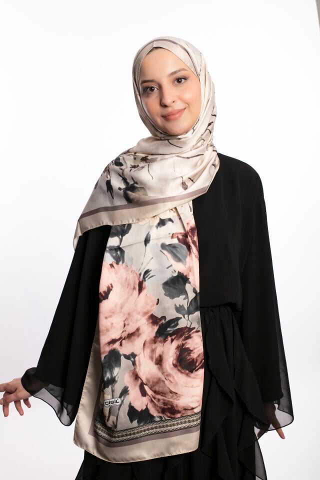 Rayon Şal Çiçekli N-91 Kırık Beyaz