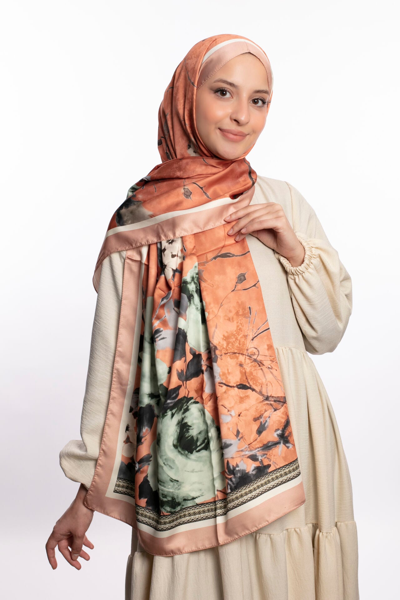 Rayon Şal Çiçekli N-91 Turuncu