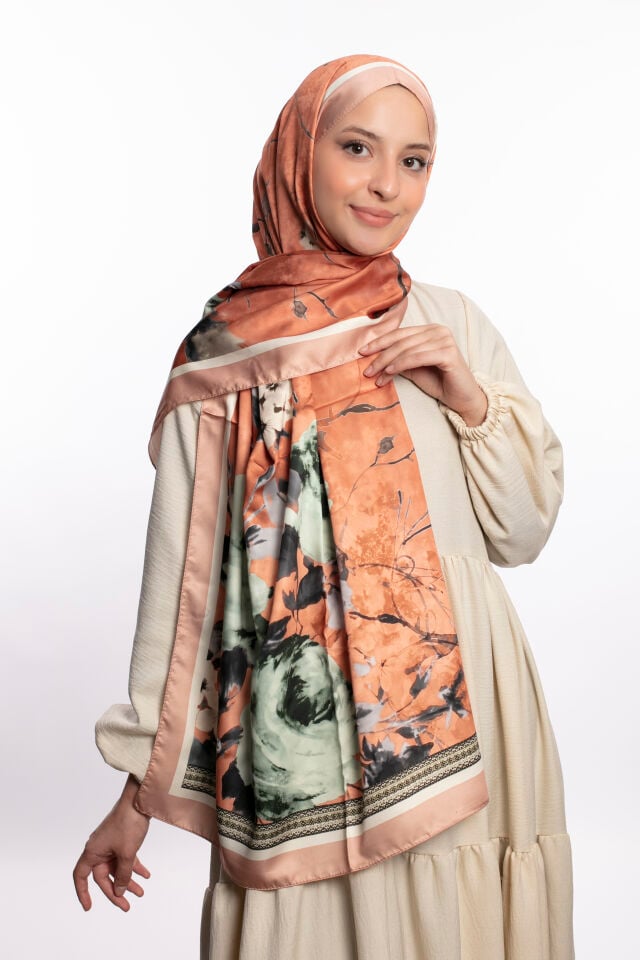 Rayon Şal Çiçekli N-91 Turuncu