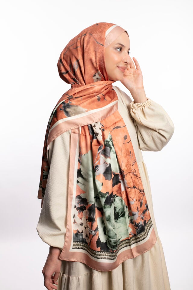 Rayon Şal Çiçekli N-91 Turuncu