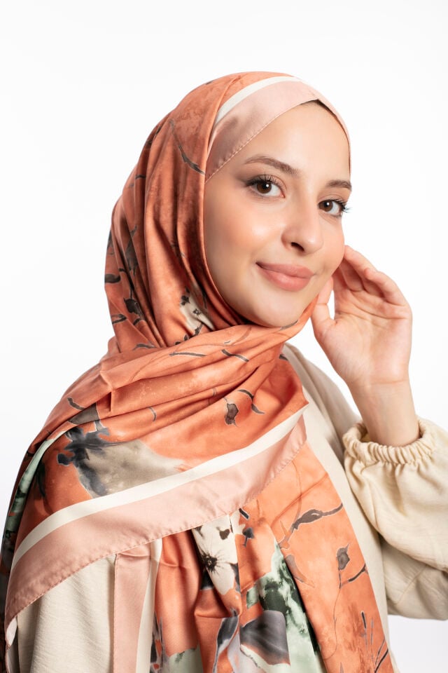 Rayon Şal Çiçekli N-91 Turuncu