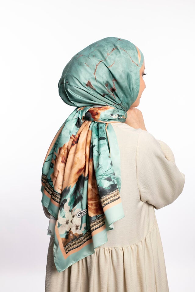 Rayon Şal Çiçekli N-91 Adaçayı Yeşili