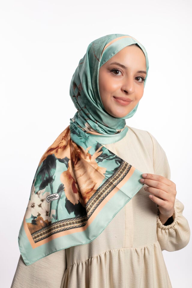 Rayon Şal Çiçekli N-91 Adaçayı Yeşili