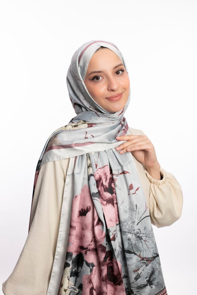 Rayon Şal Çiçekli N-91 Açık Gri Lila