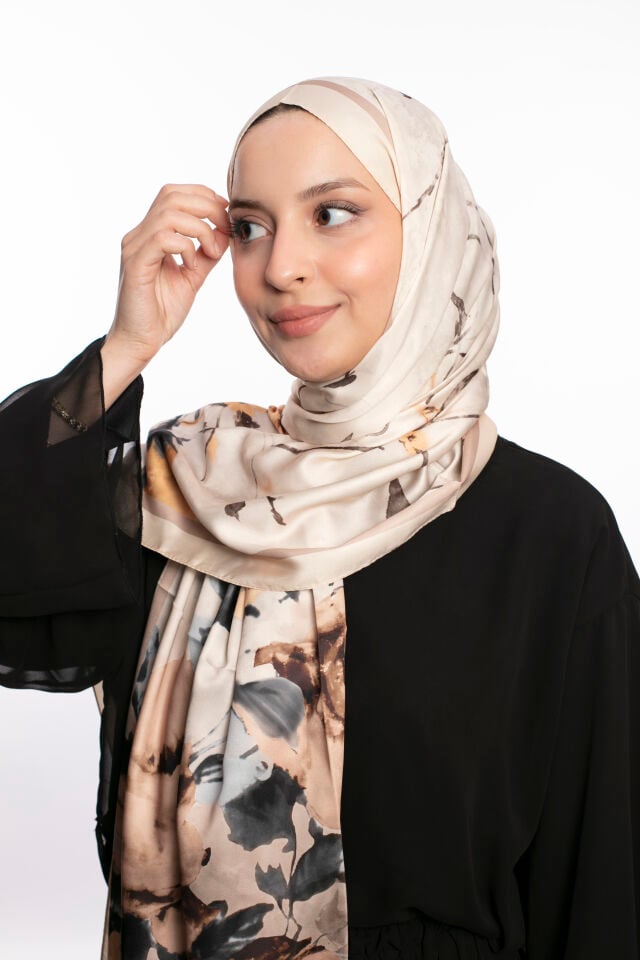 Rayon Şal Çiçekli N-91 Şampanya Beji