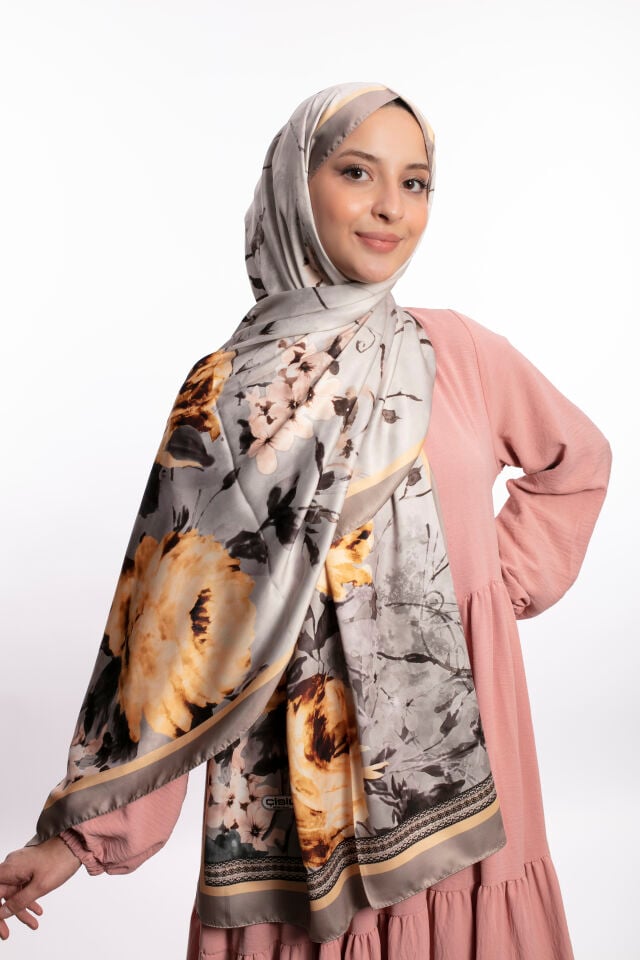 Rayon Şal Çiçekli N-91 Gül Kurusu Beji