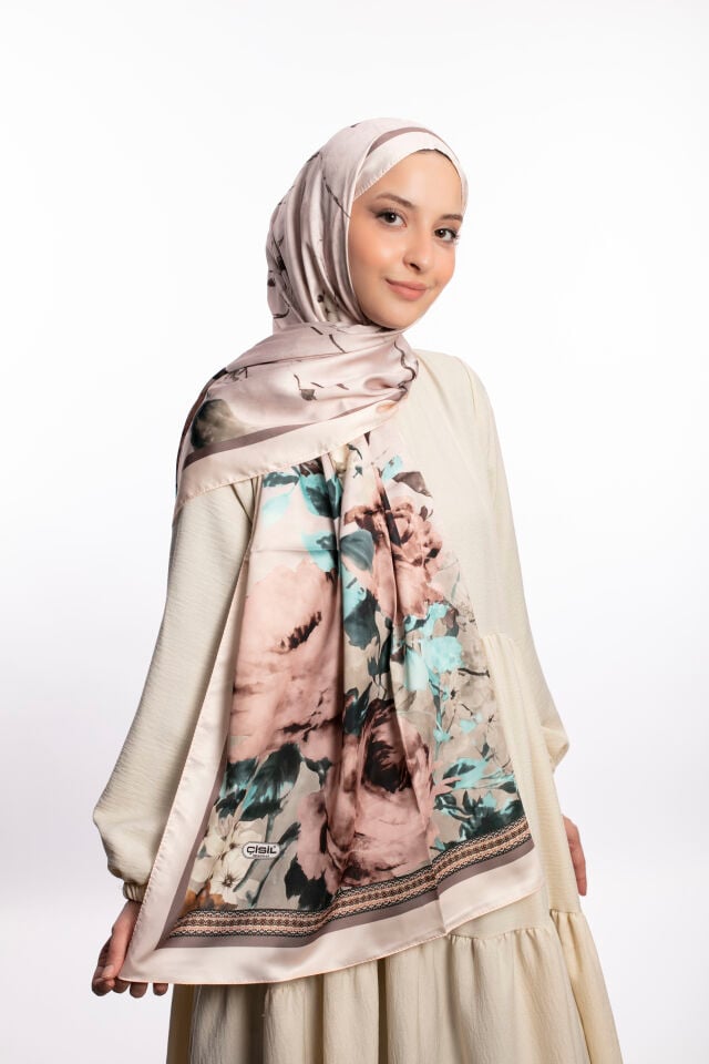 Rayon Şal Çiçekli N-91 Krem Pudra