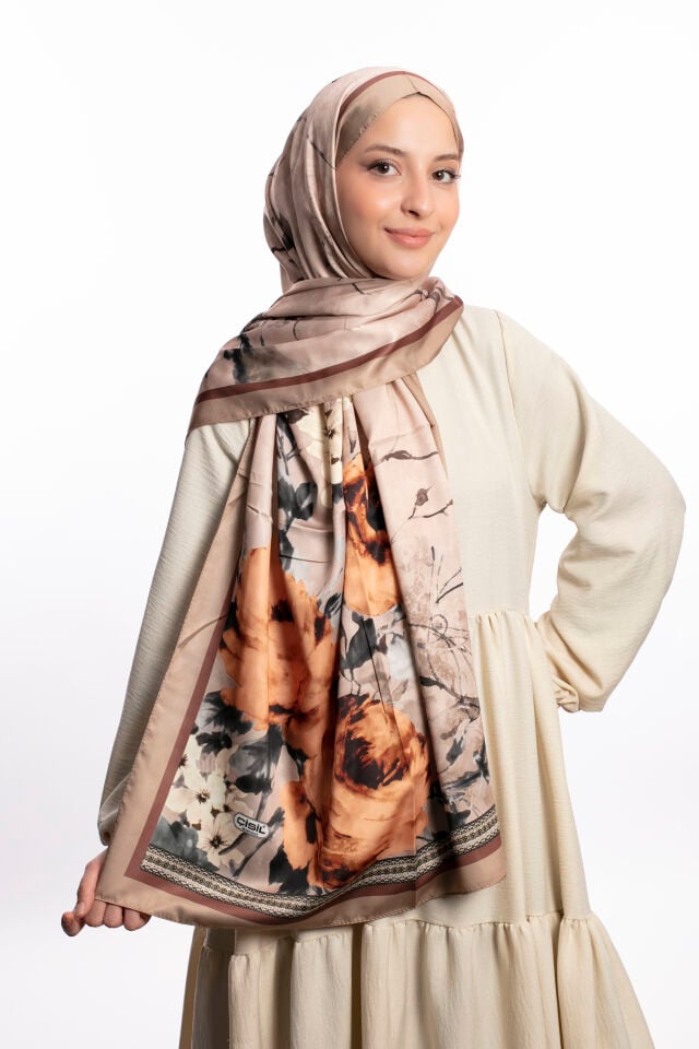 Rayon Şal Çiçekli N-91 Şeftali Beji