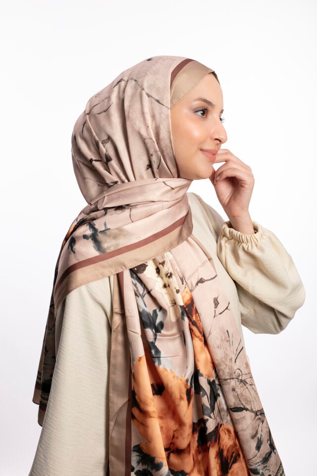 Rayon Şal Çiçekli N-91 Şeftali Beji