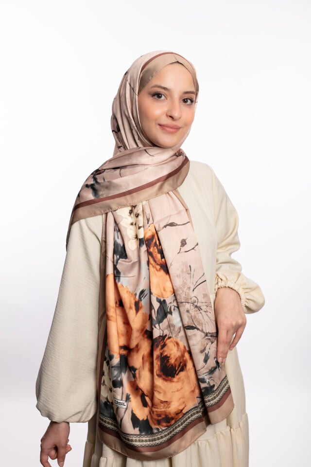 Rayon Şal Çiçekli N-91 Şeftali Beji
