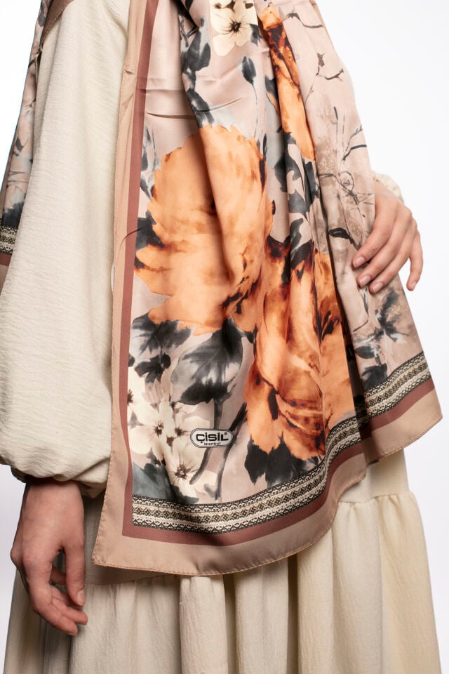Rayon Şal Çiçekli N-91 Şeftali Beji