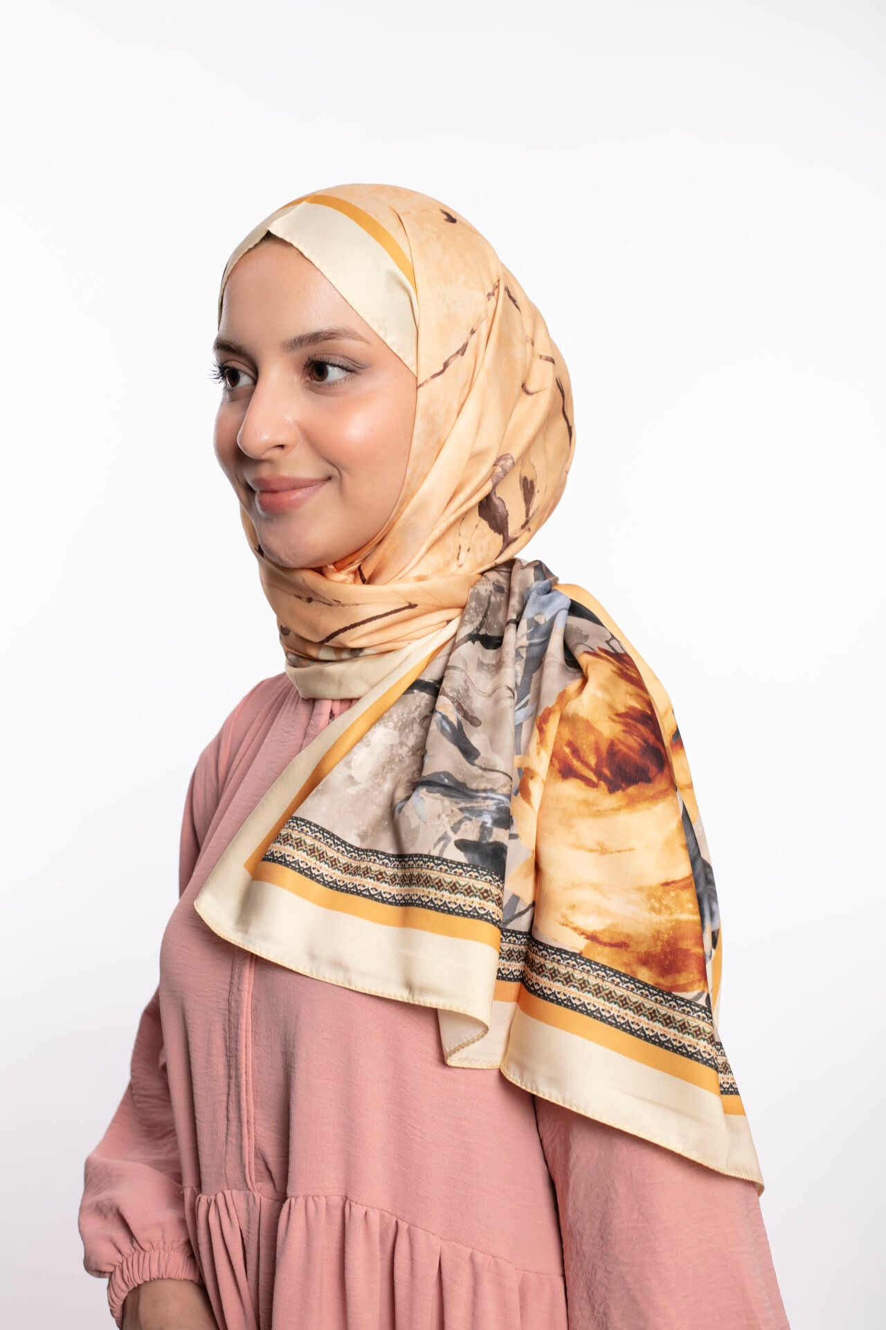 Rayon Şal Çiçekli N-91 Şeftali Turuncu