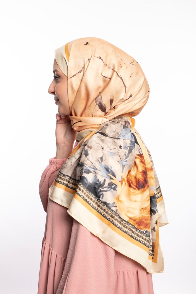 Rayon Şal Çiçekli N-91 Şeftali Turuncu